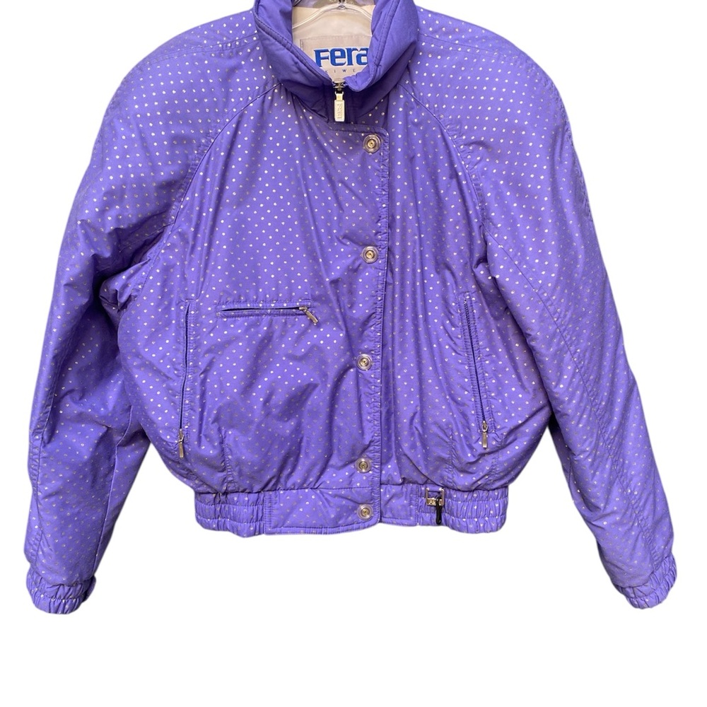 FERA Women’s Ski Coat Size 10 Purple Glitter Polka Dot Vintage 90s Snow Jacket - Picture 3 of 16